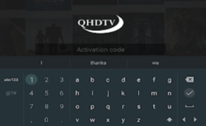 Écran de connexion QHDTV iptv montrant l'activation du iptv code sur une interface utilisateur intuitive.