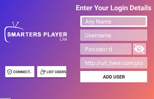 QHDTV IPTV SHOP IPTV Premium sans coupure - Parfait pour foot Écran de connexion de Smarters Player Lite.